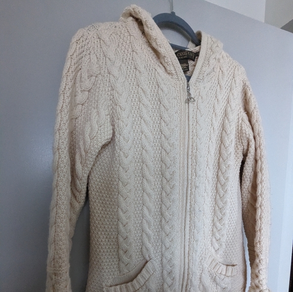 Inis Crafts Ireland Merino Wool Fisherman Zip Front Hooded Cardigan Swea… - Picture 3 of 12